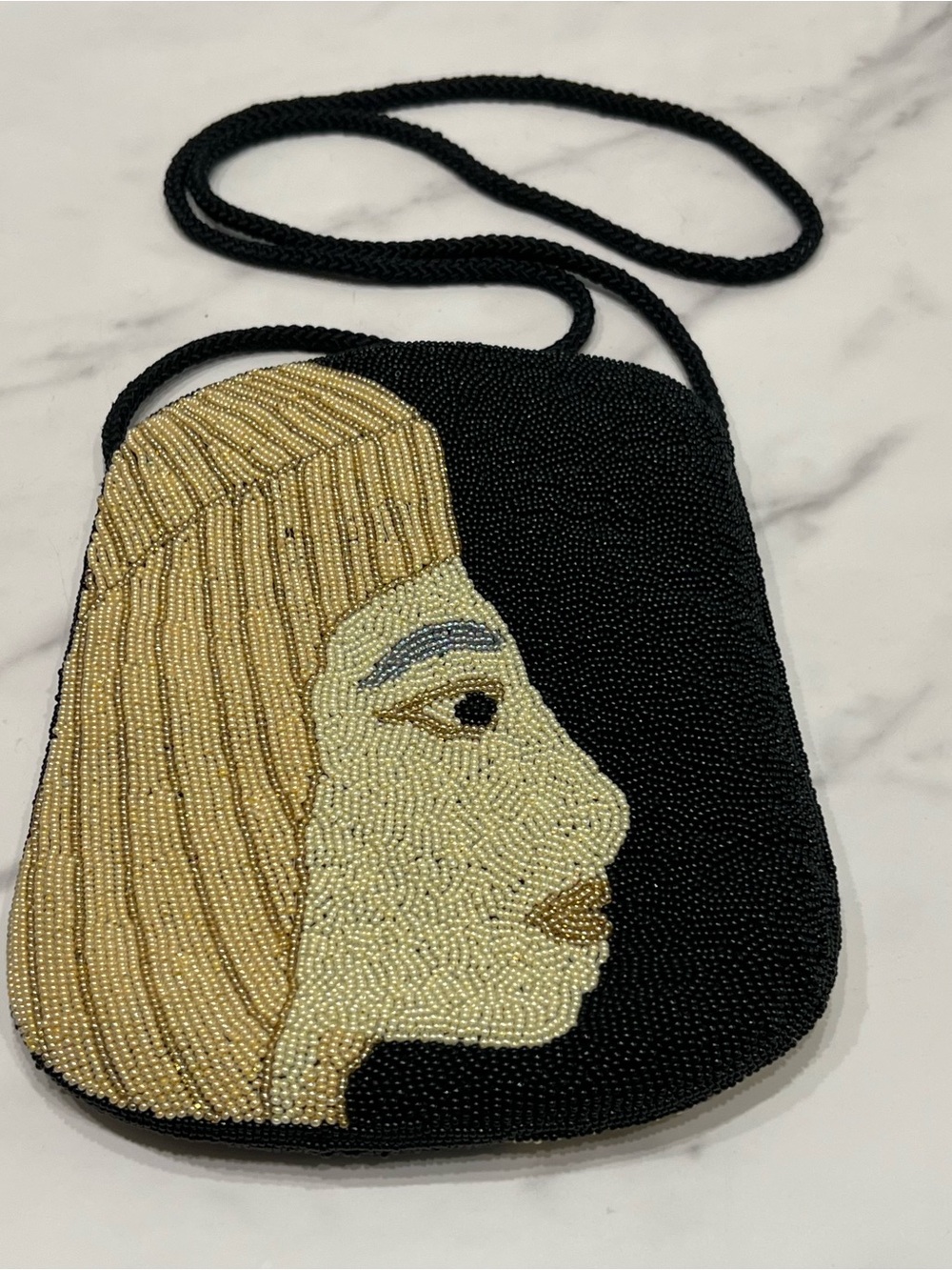 Vintage Beaded Portrait Face Evening Bag Purse Art Deco Shoulder Bag Cleopatra